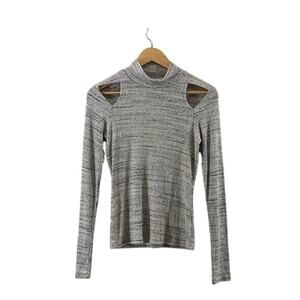 Project Social T Fitted Ribbed Cold Shoulder Cut Out Design Gray Sweater